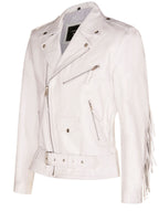 Mens Fringe Hide Leather Biker Jacket- Tokyo