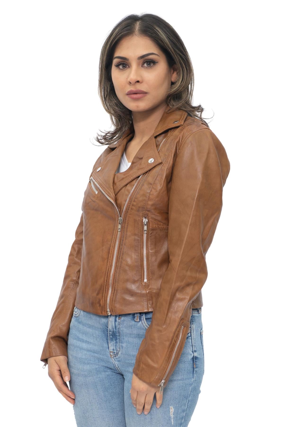 Womens Leather Biker Jacket-Zanzibar