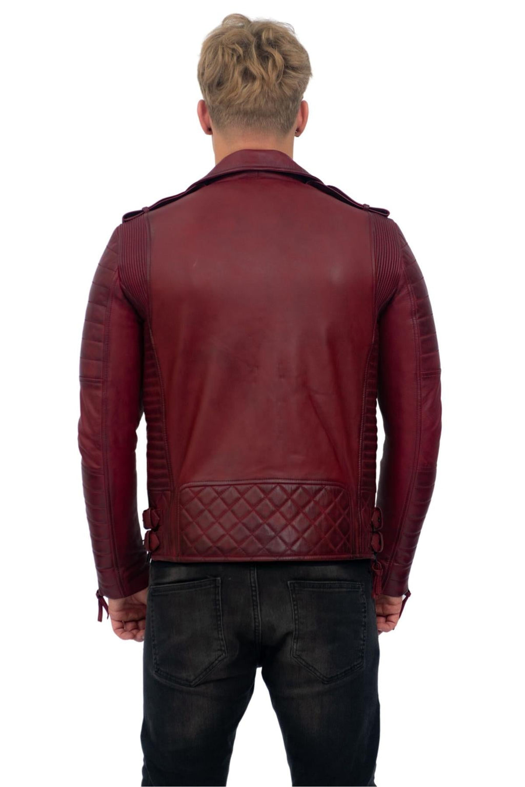 Mens Slim-Fit Double Zip Brando Leather Biker Jacket-Cairo