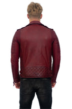 Mens Slim-Fit Double Zip Brando Leather Biker Jacket-Cairo