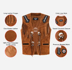 DRAYZ Men's Western Suede Fringe Leather Vest