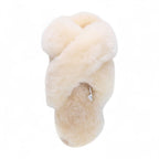 Women's Sheepskin Slippers Beige Warm Winter Fur Crossover - Snowbelle