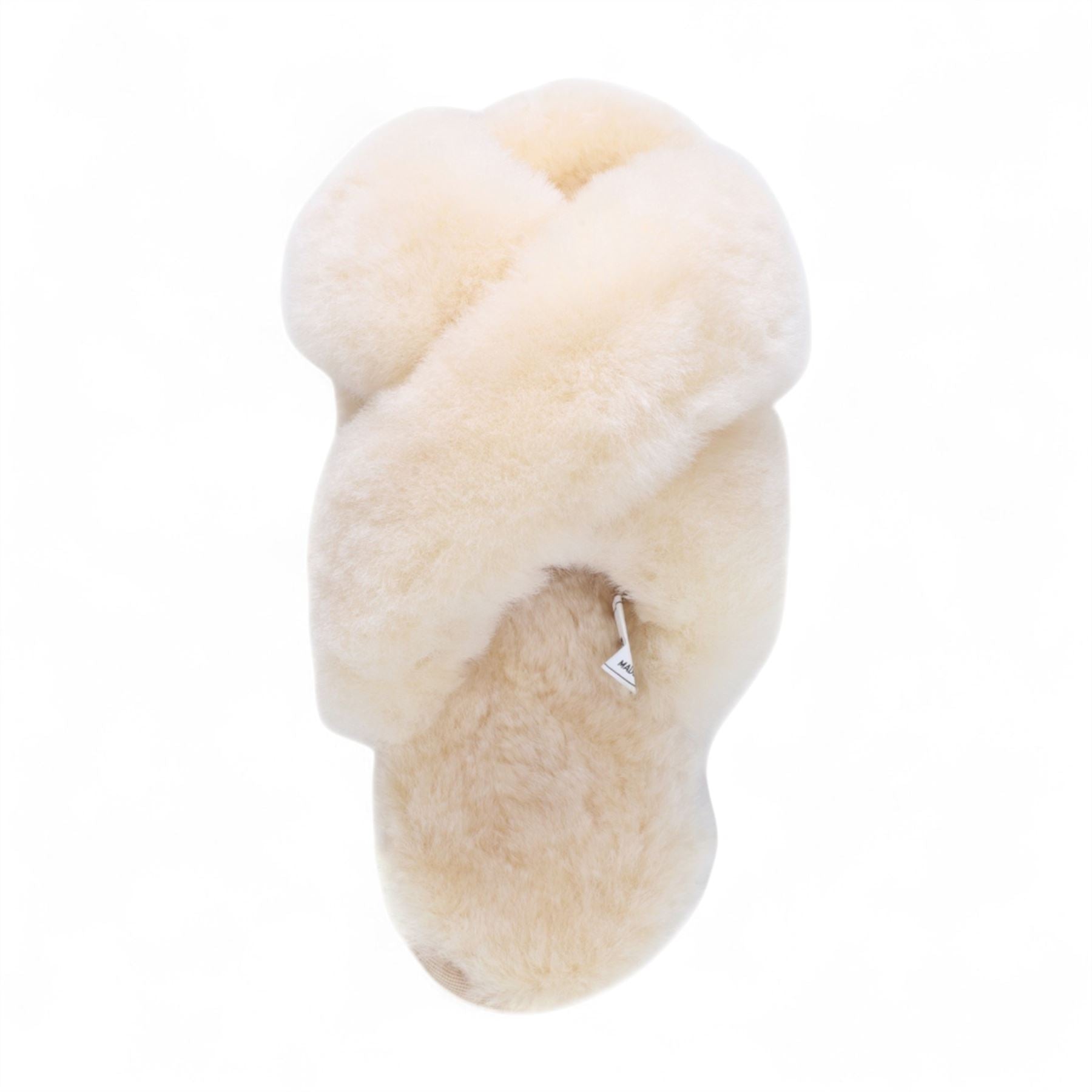 Women's Sheepskin Slippers Beige Warm Winter Fur Crossover - Snowbelle