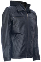 Mens Black Nappa Leather Hooded Bomber Jacket
