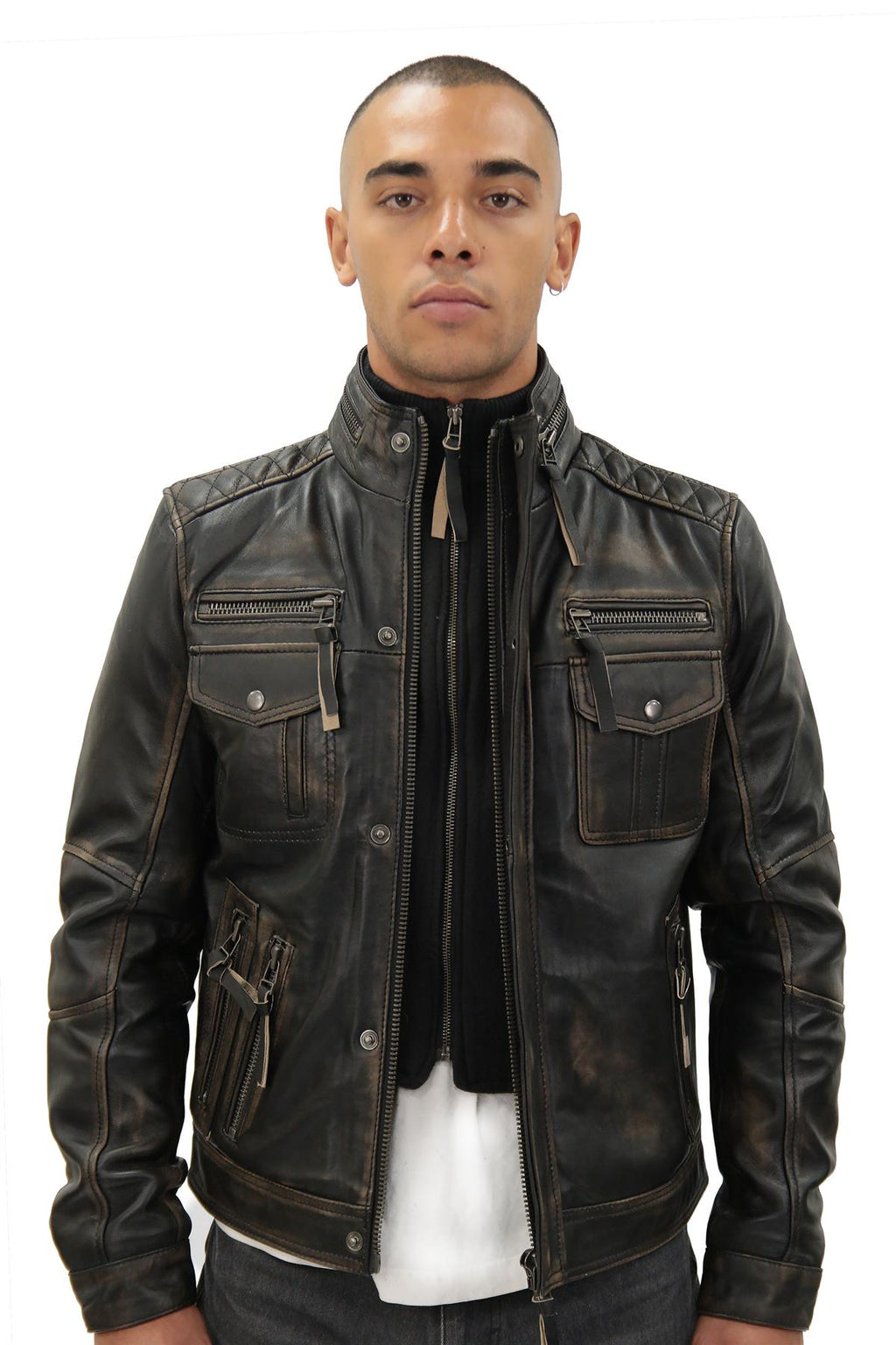 Men's Leather Retro Biker Jacket-Toronto
