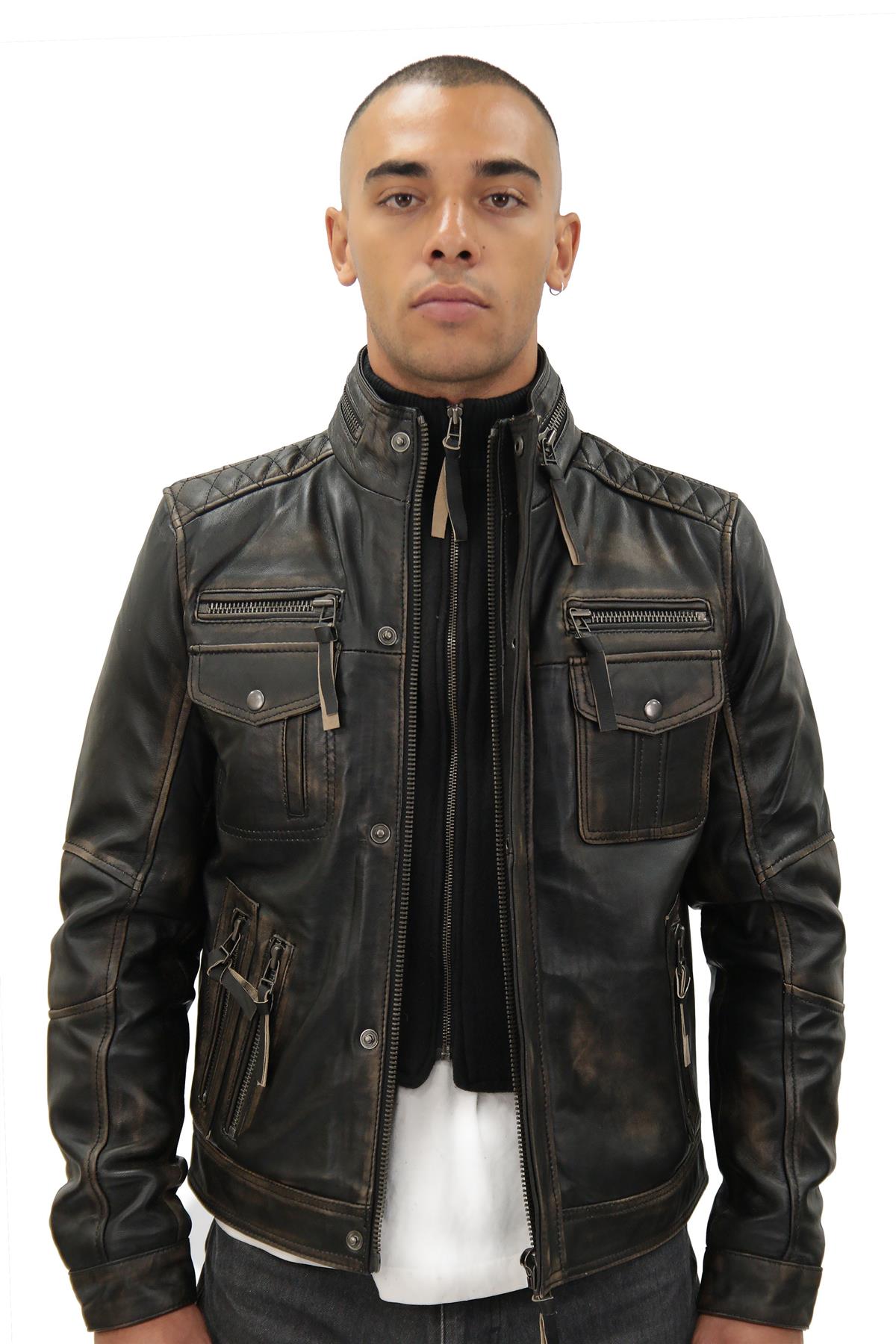 Men's Leather Retro Biker Jacket-Toronto