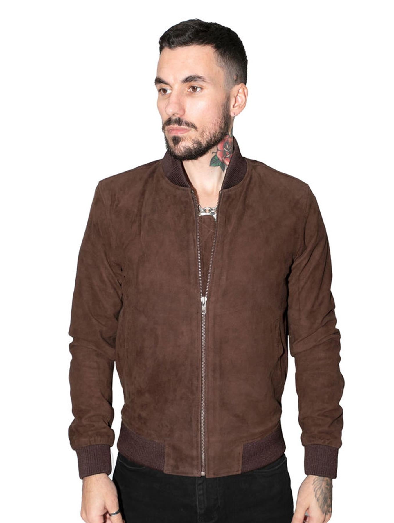 Mens Retro Goat Suede Varsity Leather Bomber Jacket-Athens