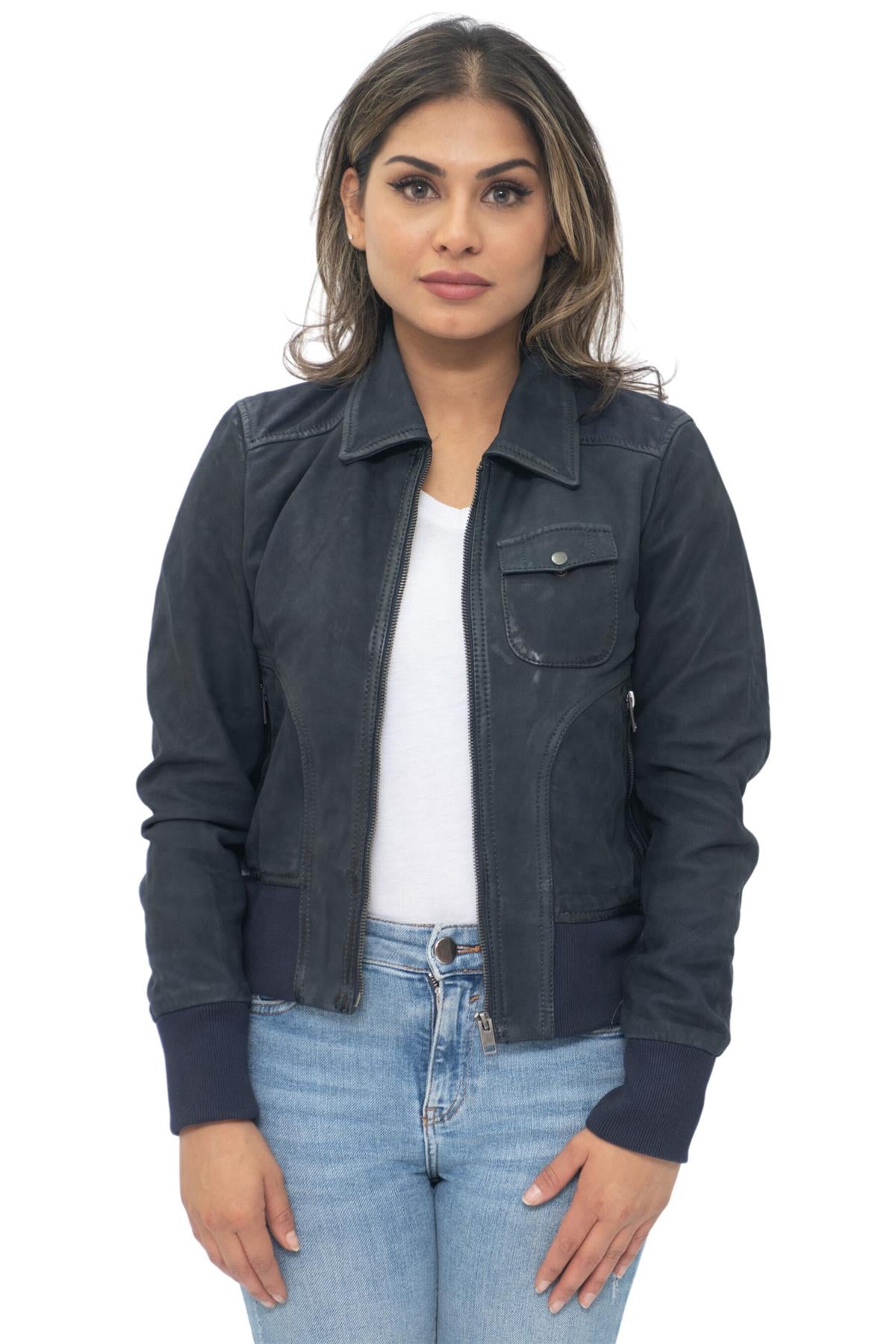 Womens Leather MA-1 Varsity Jacket-Ann Arbor