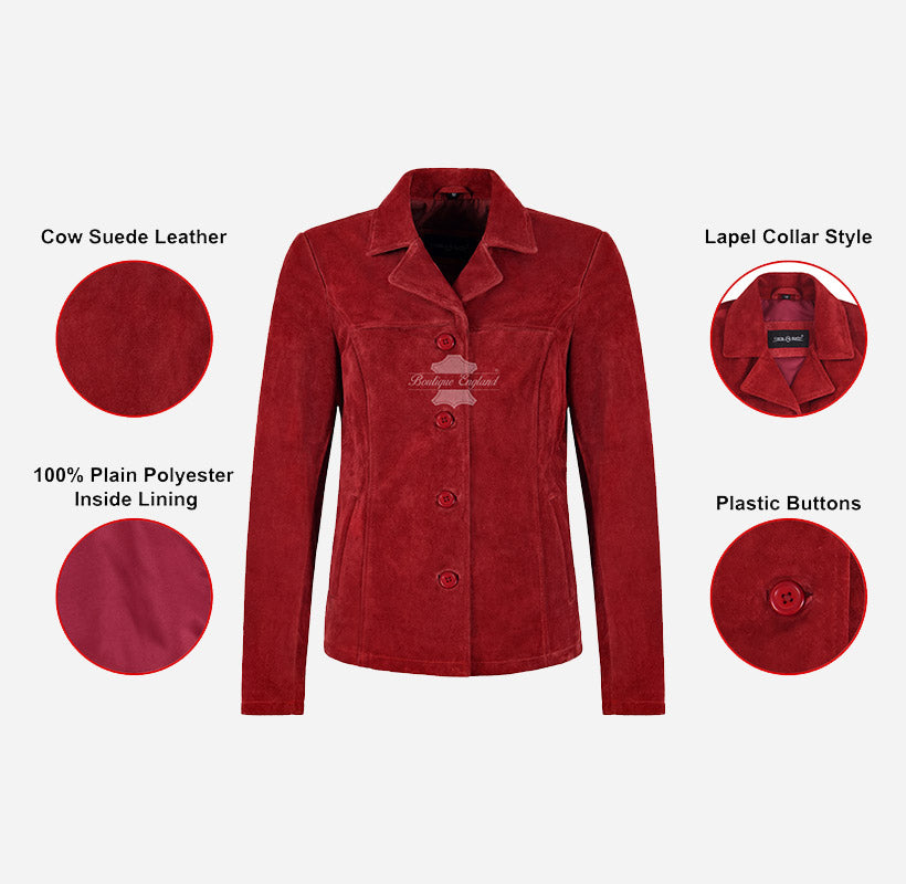 JENNIFER Women's Suede Jacket Box Blazer Coat