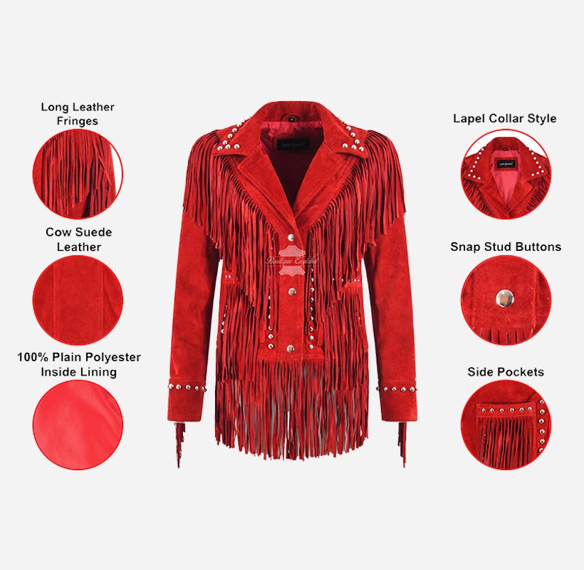 Western Flair Women's Suede Fringes and Studs Cropped Blazer Jacket