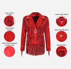 Western Flair Women's Suede Fringes and Studs Cropped Blazer Jacket