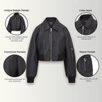 Womens Oversized Leather MA-1 Bomber Jacket - Bozeman