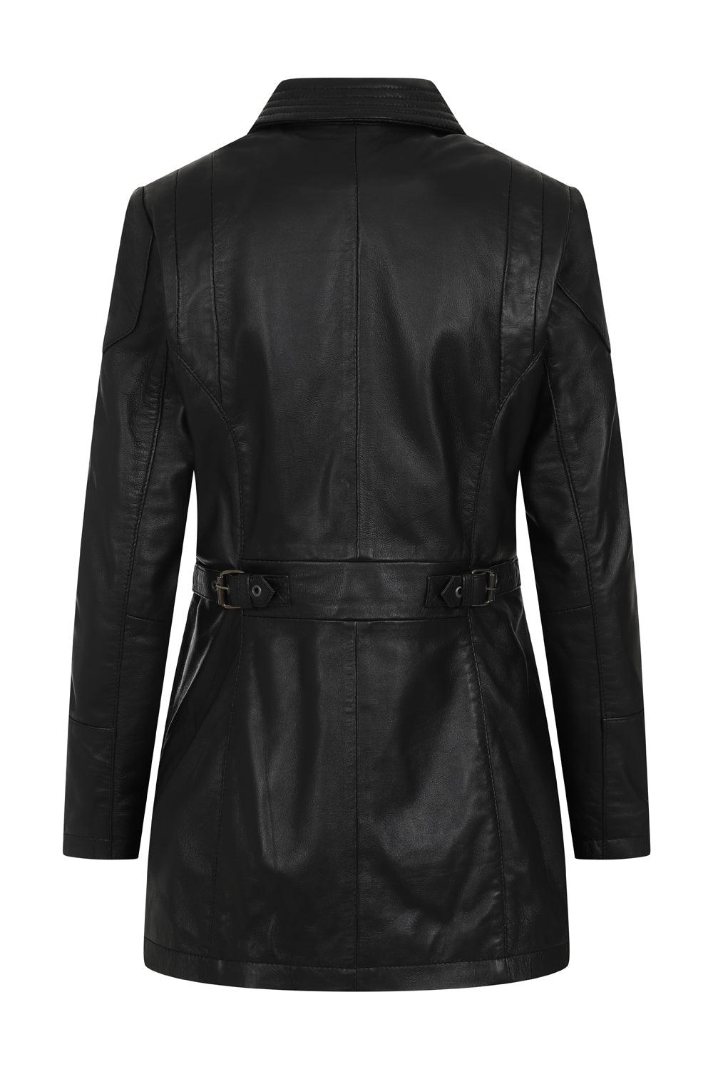ALEXA Women's Hip Length Black Lamb Nappa Leather Jacket
