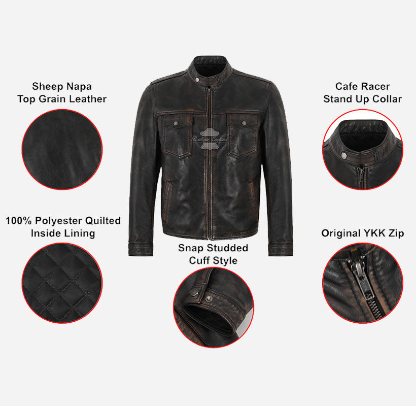 ACCELIX Men's Vintage Look Racer Leather Jacket