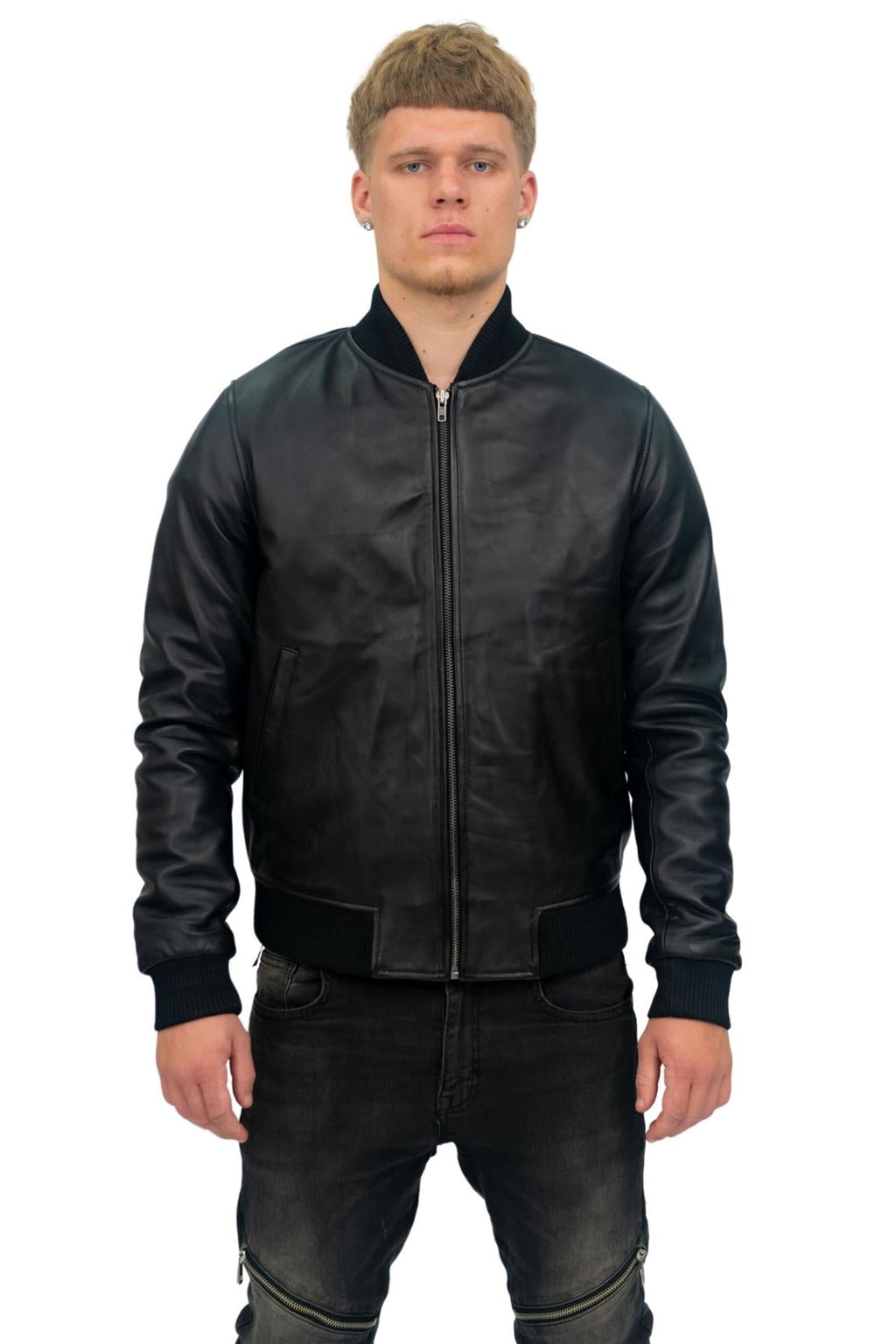 Mens Retro Varsity Leather Bomber Jacket-Pretoria