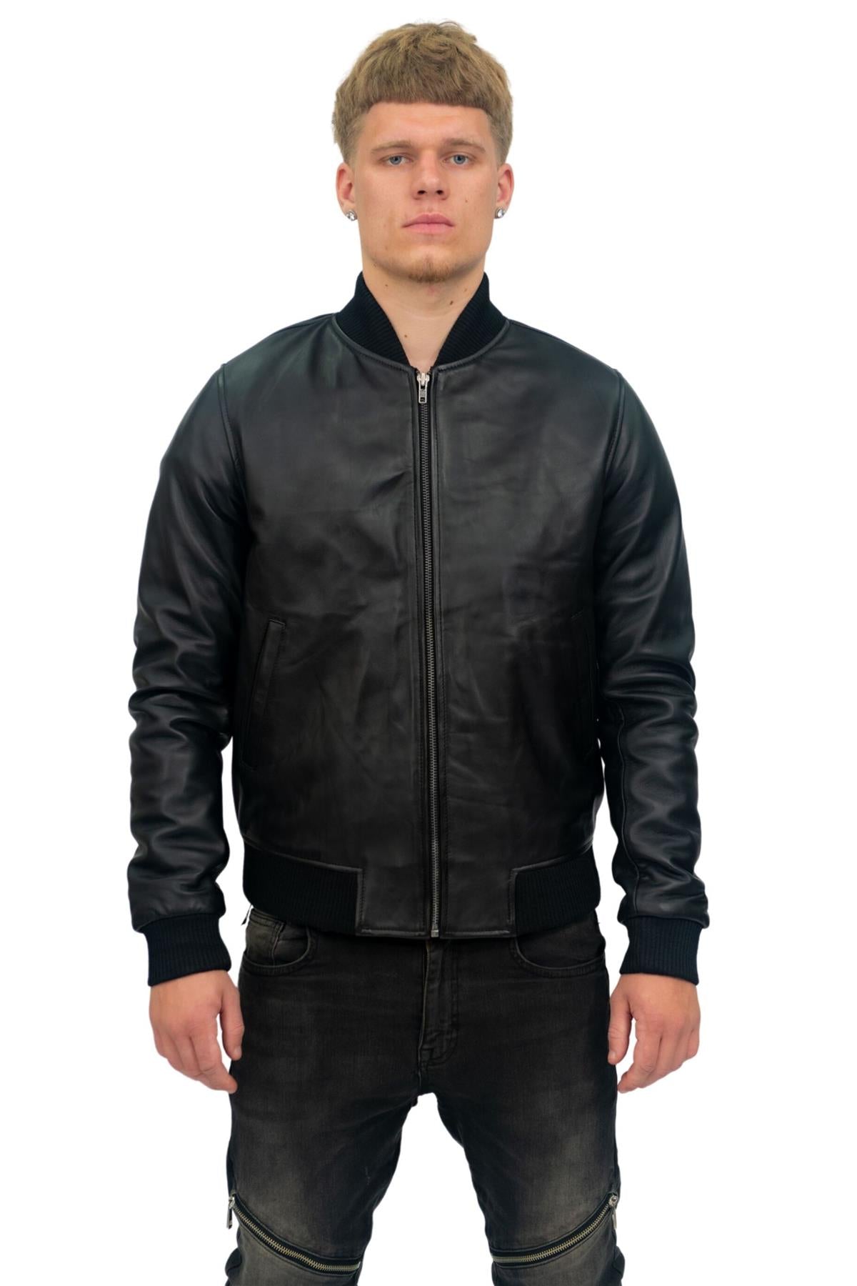 Mens Retro Varsity Leather Bomber Jacket-Pretoria