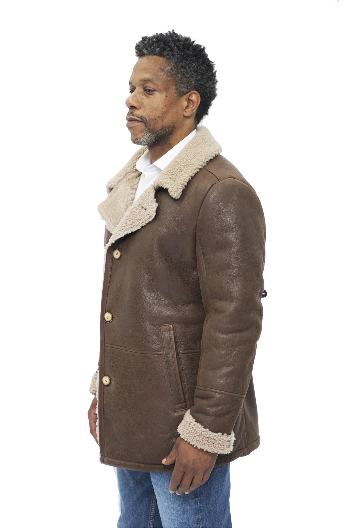 Mens Classic Sheepskin Leather Crombie Jacket-Brisbane