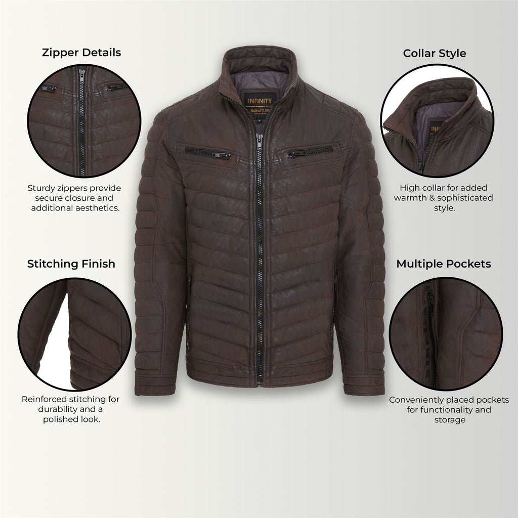 Mens Quilted Puffer Leather Bomber Jacket - Torpoint