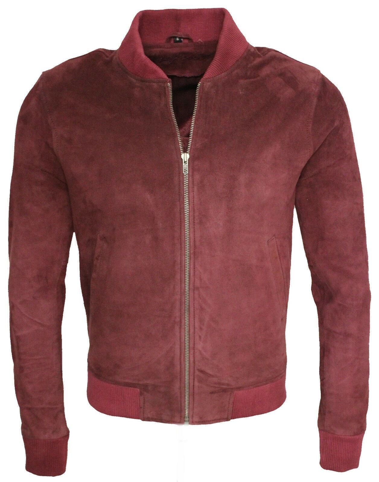 Mens Varsity Soft Suede Leather Bomber Jacket