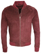 Mens Varsity Soft Suede Leather Bomber Jacket