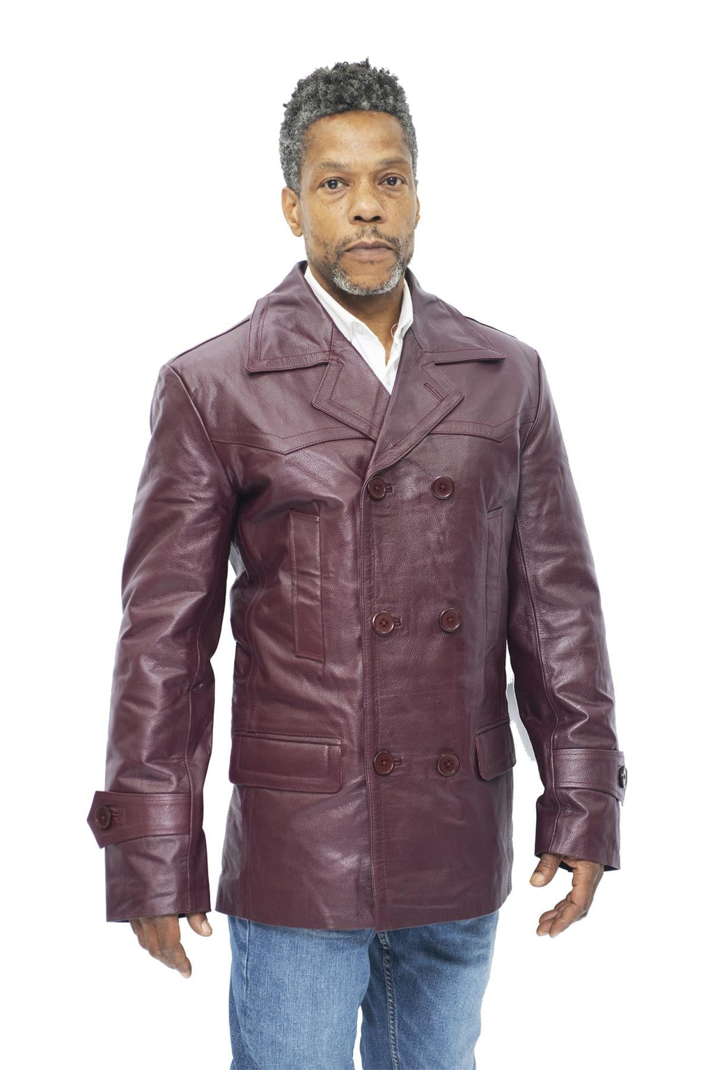 Mens Cowhide Leather Peacoat-Krakaw