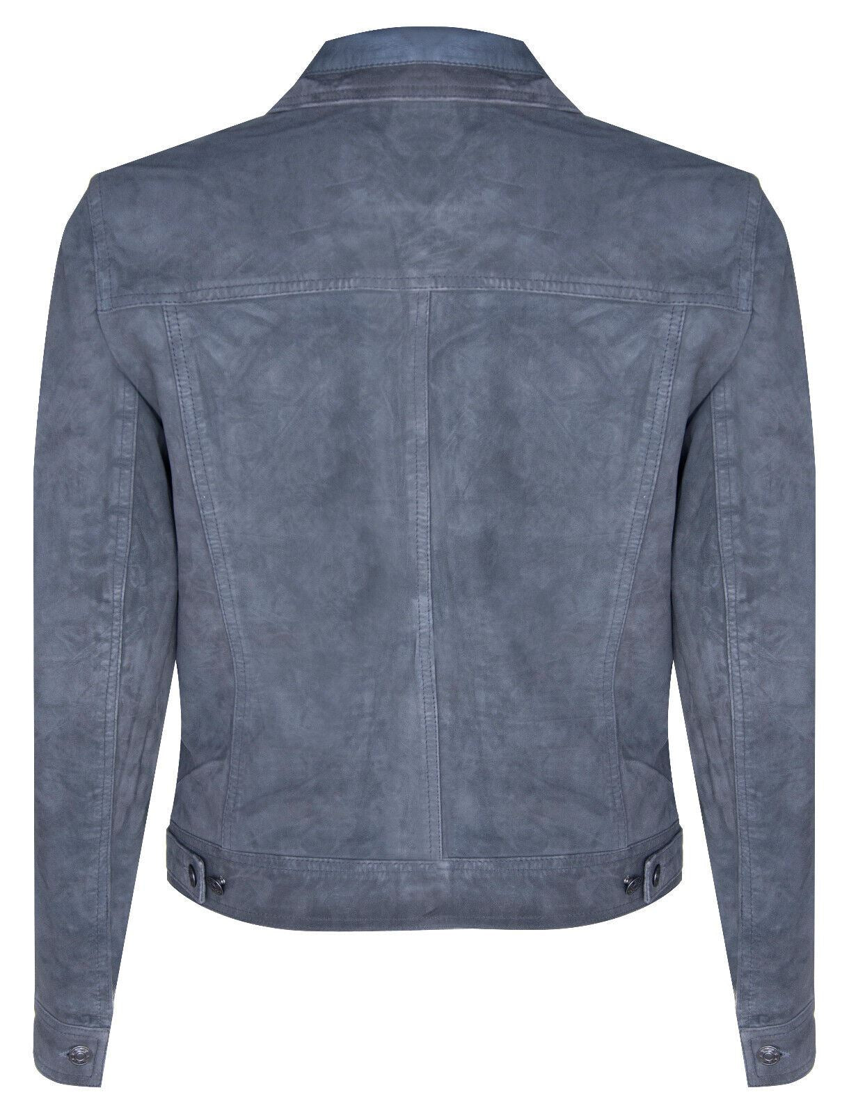 Mens Suede Trucker Shirt Denim Leather Jacket