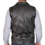 Mens Genuine Soft Leather Waistcoat Western Vest Yelek Rhys Black