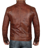 Decrum Brown Leather Jacket Mens - Cafe Racer Real Lambskin Leather Distressed Motorcycle Jacket