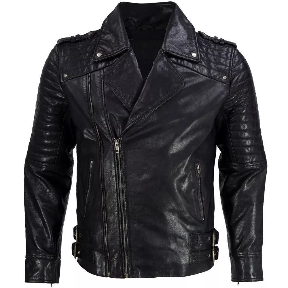 Men Slim Lambskin Leather Coat Motorcycle