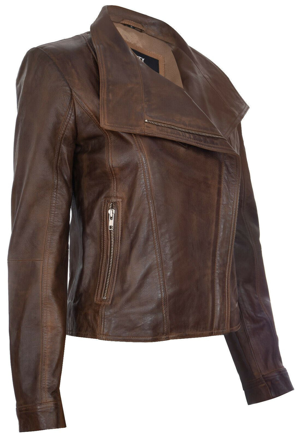 Womens Classic  Leather Shawl Wrap Biker Jacket - Morpeth