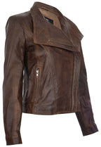 Womens Leather Shawl Wrap Biker Jacket - Riga