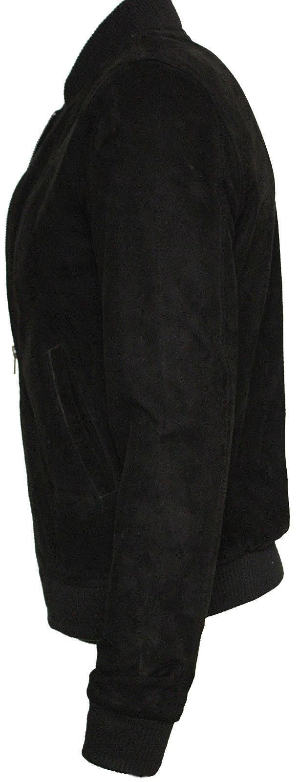 Mens Varsity Soft Suede Leather Bomber Jacket