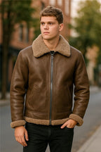 Mens B3 WW2 Sheepskin Leather Flying Aviator Jacket-Houston
