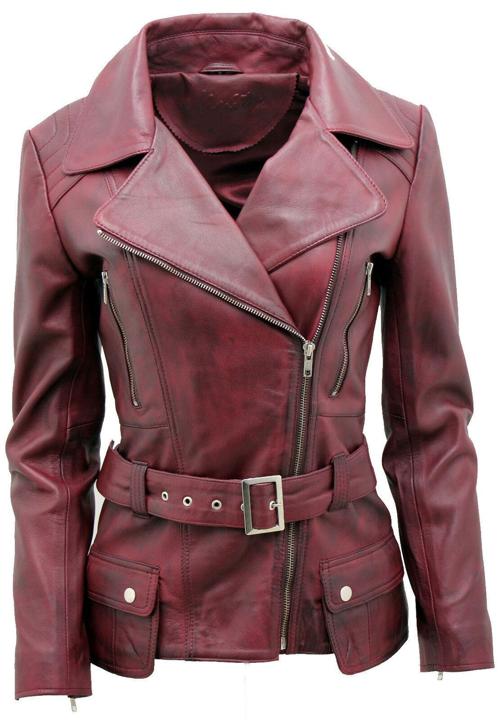 Womens Long Leather Biker Jacket-Quito