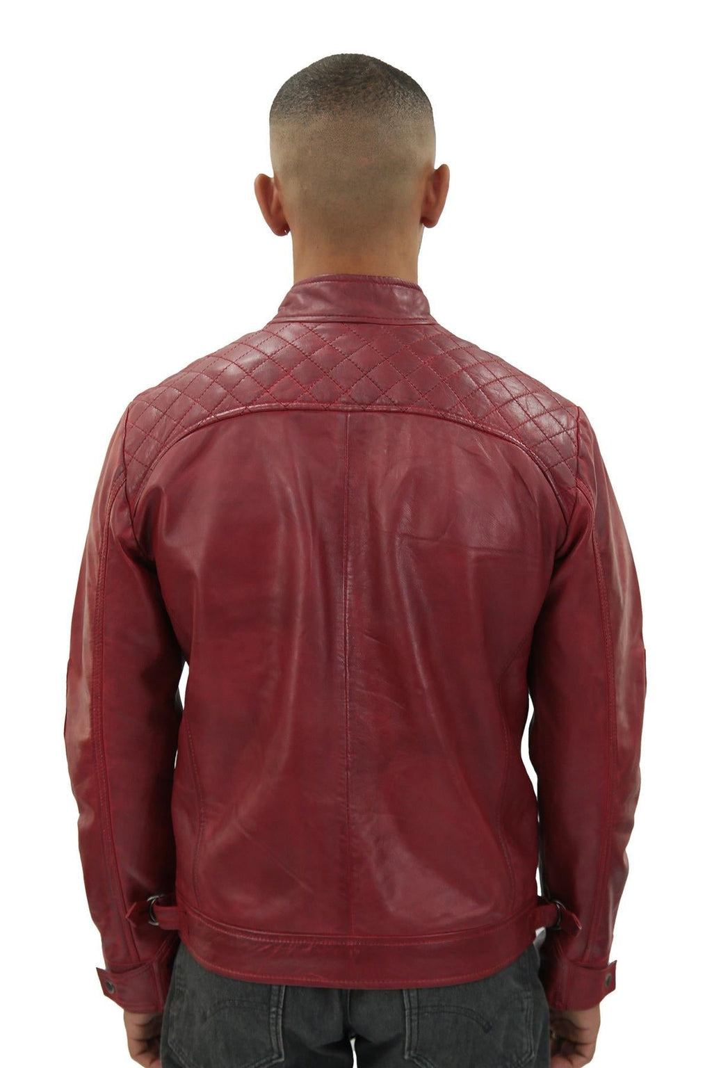 Men's Vintage Leather Quilted Biker Jacket-Monaco