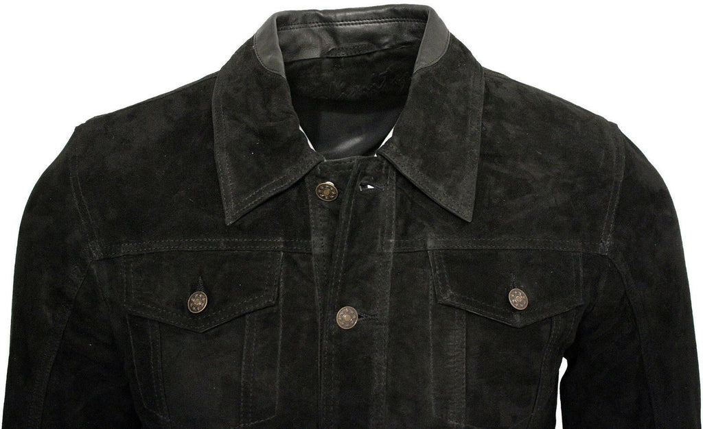 Mens Goat Suede Leather Trucker Jacket-Taraz
