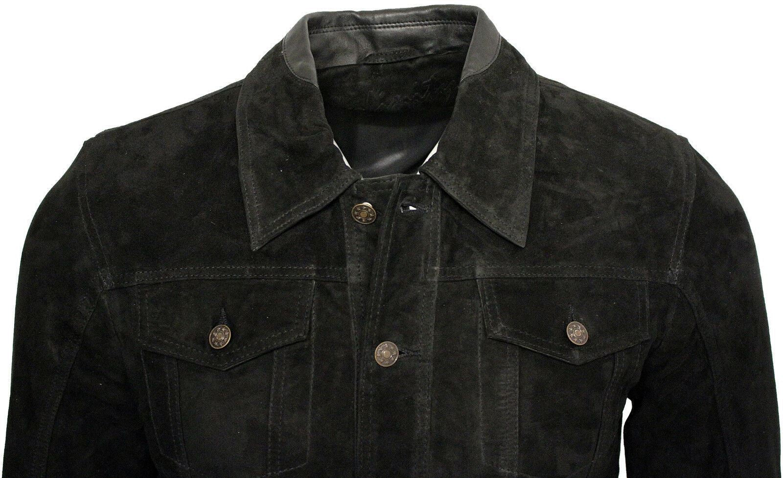 Mens Goat Suede Leather Trucker Jacket-Taraz