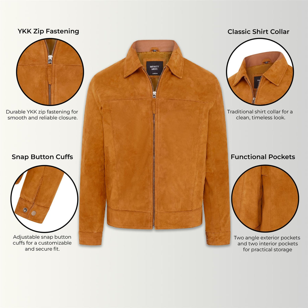 Mens Retro Classic Suede Leather Harrington Biker Jacket - Bryne