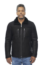 Mens Sheepskin Biker Bomber Jacket-Agboville