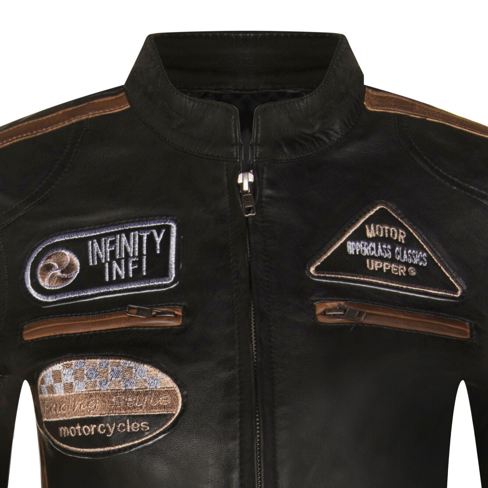 Womens Leather Biker Racing Badges Jacket-Agadir