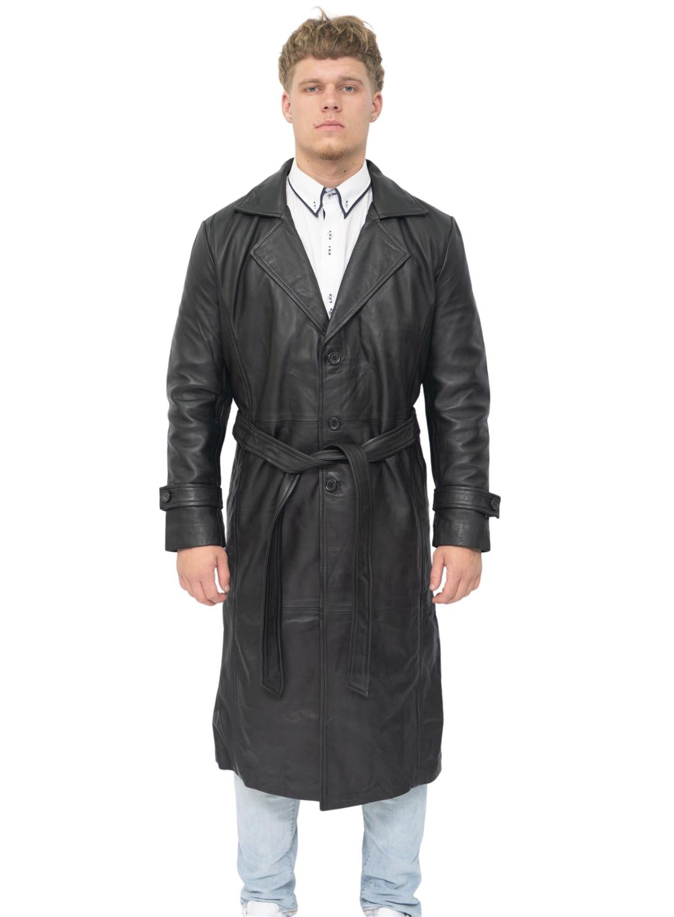 Mens Leather Full Length Trench Coat-Appleton