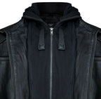Mens Black Hooded Leather Biker Jacket-Salvador