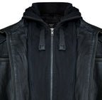 Mens Black Nappa Leather Hooded Bomber Jacket