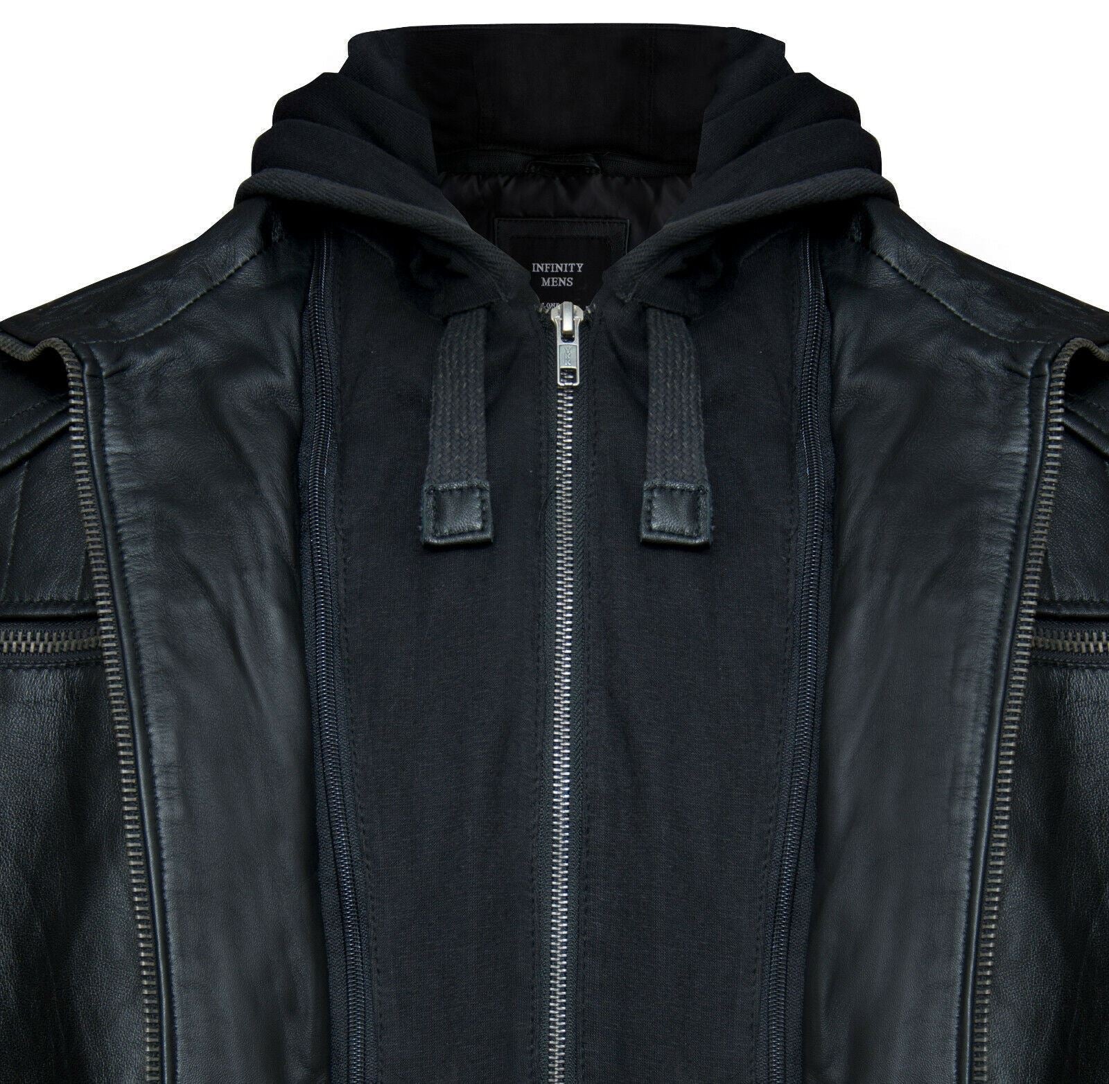 Mens Black Nappa Leather Hooded Bomber Jacket