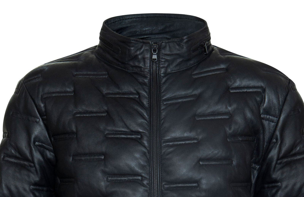 Mens Quilted Puffer Leather Bomber Jacket - Torpoint