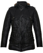 Mens Leather Hooded Trench Coat-Medellin