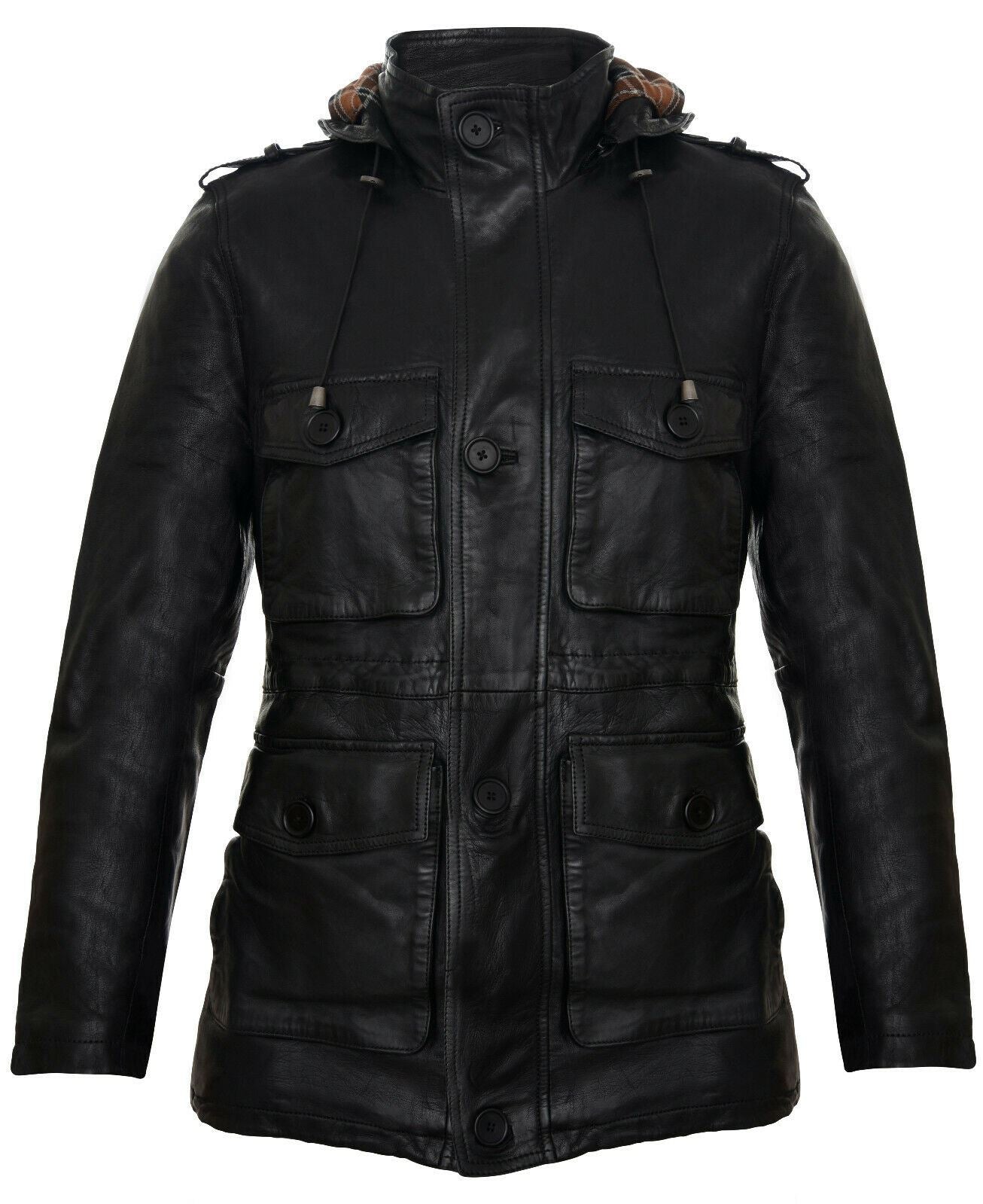 Mens Leather Hooded Trench Coat-Medellin