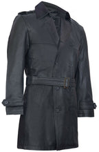 Mens Black Leather Trench Coat-Memphis