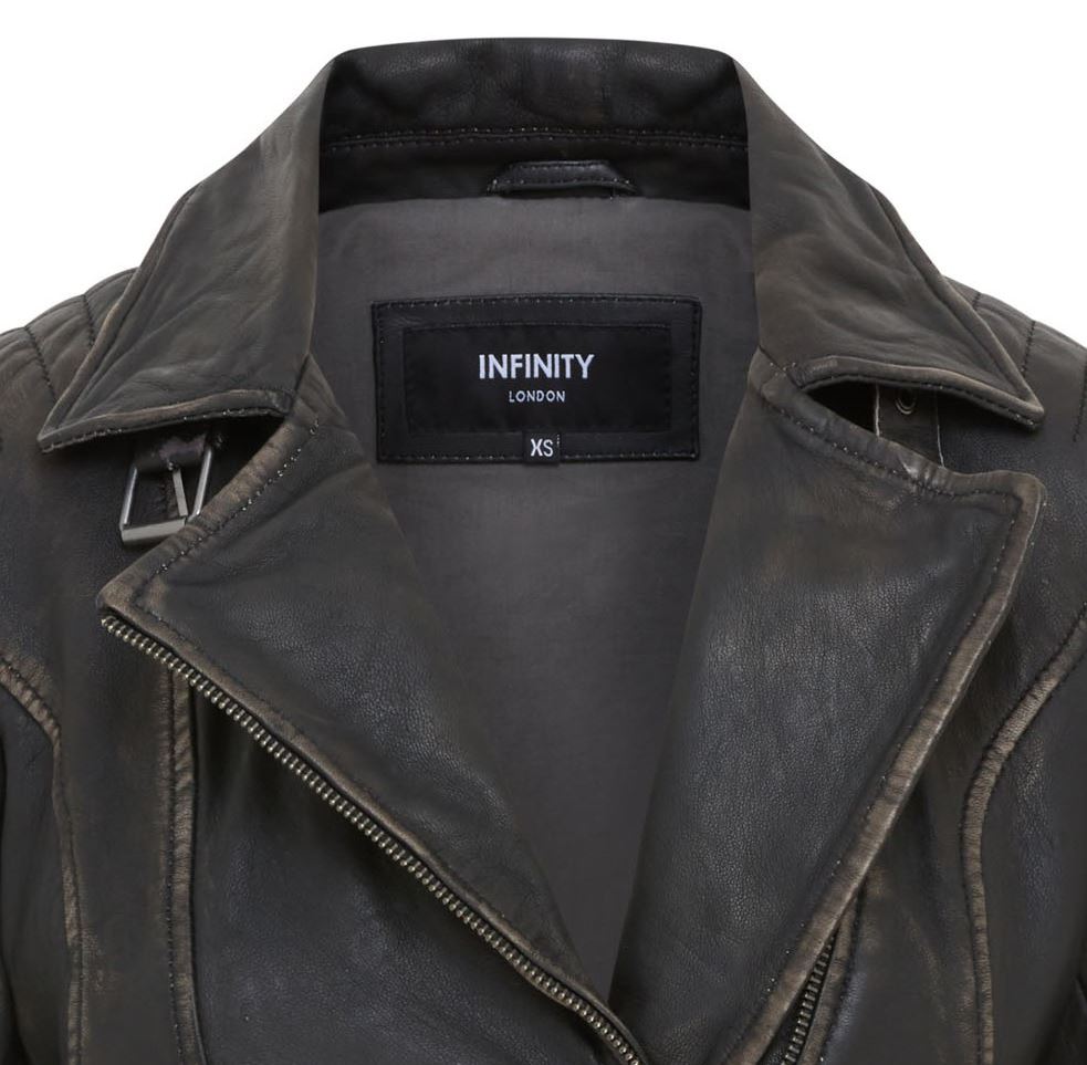 Womens Black Leather Brando Biker Jacket -  Finnsnes