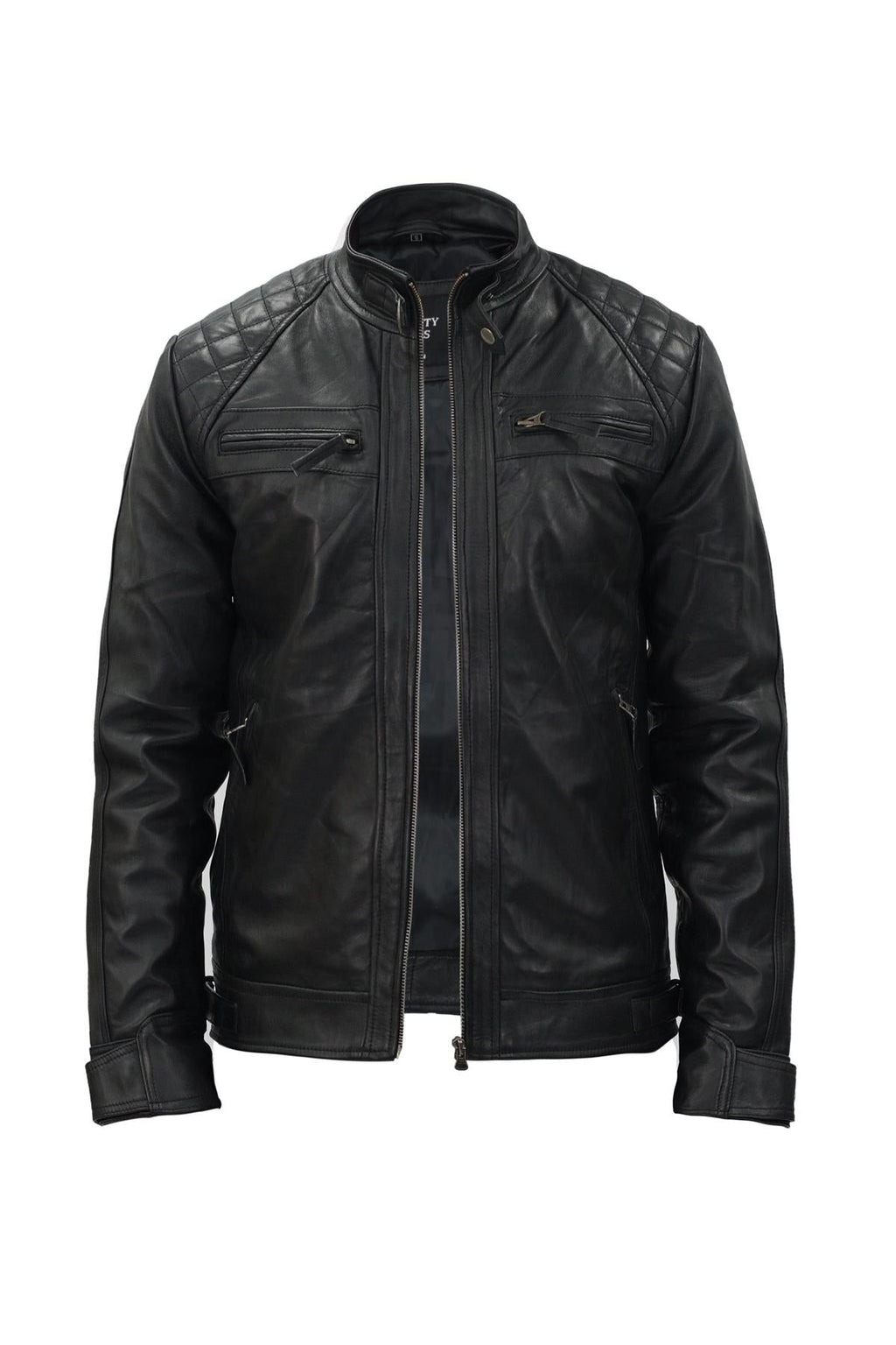 Men's Vintage Leather Quilted Biker Jacket-Monaco